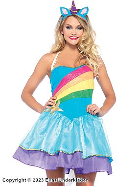 Einhorn (Frau), Kostüm-Kleid, Neckholder, Stern, Regenbogenfarbe